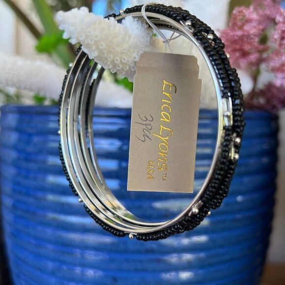 Erica Lyons Silver/Black Seed Bead Set of 5 Bracelets $16ea / 3 for $25 - Picture 6 of 7